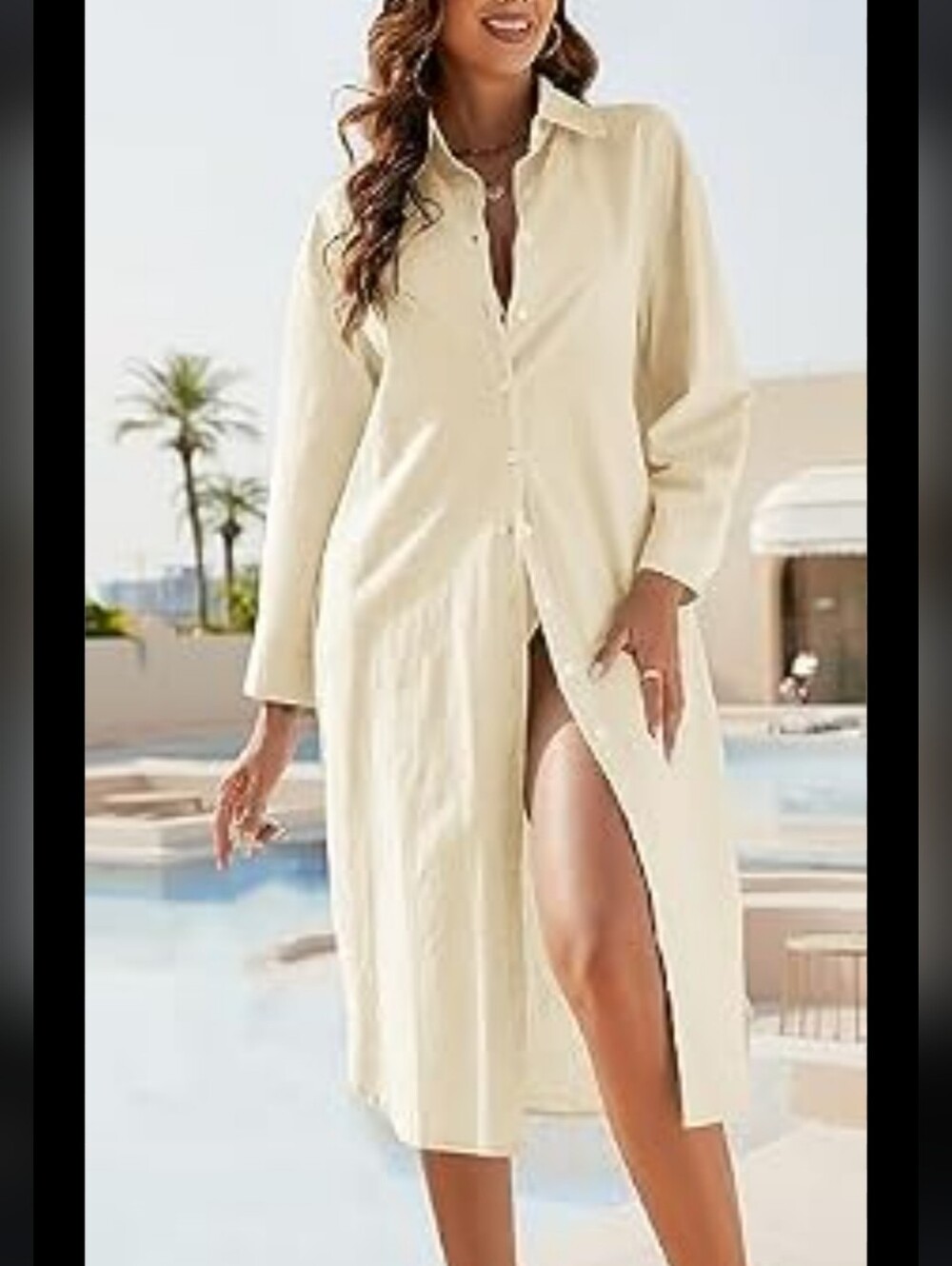 Vitamin A Cream Button-Front Swim Cover Up